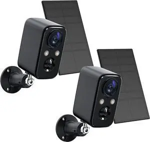 FOAOOD Security Cameras Wireless Outdoor with Solar Panel Cameras for Home Security, Home Camera with Color Night Vision, PIR Human Detection, 2-Way Talk, IP66 Waterproof, (2Packs-Black)