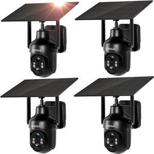 Xega 4 Pack WiFi Solar Security Camera, HD PTZ Wireless Outdoor IP Camera Surveillance Rechargeable Battery with Solar Panel, IR Night Vision, 2-Way Audio, PIR Motion Detection, IP66 Waterproof