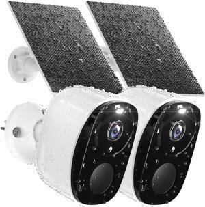 Rraycom 2pc Solar Security Cameras Wireless Outdoor, 2K Battery Powered Security Cameras, WiFi Security Cameras for Home Outside, Color Night Vision, AI Motion Detection, 2-Way Audio, IP65, SD/Cloud