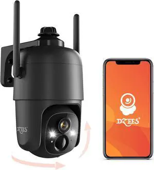 Dzees 360° PTZ WiFi Security Cameras Wireless Outdoor, 2K Battery Powered Home Security Camera Indoor, Spotlight & Siren, Color Night Vision, 2-Way Talk, AI Motion Detection, IP66, SD/Cloud Stroage