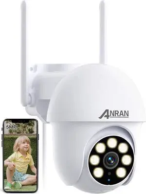 ANRAN 5MP PTZ Security Camera Outdoor with 24/7 Automatic Tracking, 2.4G WiFi Wired Security Camera Outdoor with 360°View, Color Night Vision, IP66 Waterproof, Two-Way Audio, SD & Cloud Storage, P3