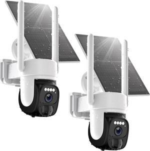 2pcs 2K Solar Security Camera, Super Battery Powered Security Camera Wireless Outdoor, 360° View Pan Tilt WiFi Security Cameras, Color Night Vision, PIR Motion Detection, 2 Way Audio, SD/Cloud Storage