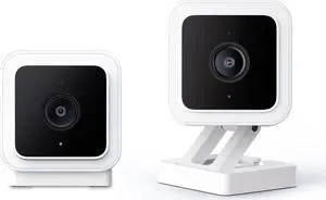 WyzeCamera v3 1080p HD Indoor/Outdoor Plug-in Smart Home Security Cameras, Color Night Vision, 2-Way Audio, MicroSD Card Slot, Compatible with Alexa - White, 2-Pack