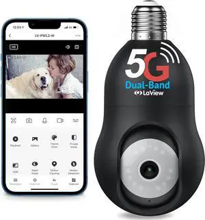 LaView 4MP Bulb Security Camera 5G& 2.4GHz WiFi, 360°2K Security Cameras Wireless Outdoor Indoor Full Color Day and Night, Motion Detection, Audible Alarm, Easy Installation, Compatible with Alexa