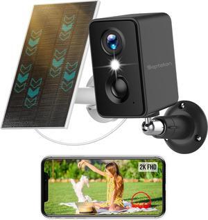 Septekon 2K Security Cameras Wireless Outdoor, Solar Camera for Home Security, Battery Powered Camera with Two Spotlights, PIR Motion Detection Siren, Color Night Vision, 2-Way Audio, IP66, Black