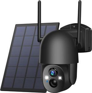 Solar Security Cameras Wireless Outdoor, 3MP 2K FHD Outdoor Camera Wireless 2.4G Wi-Fi 355° View Pan Tilt Security Cameras with AI Motion Detection, Siren, Two-Way Audio (Black)