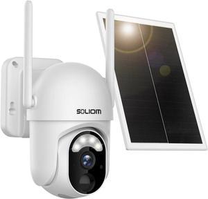 SOLIOM Solar Security Cameras Wireless Outdoor Battery Powered Mini Camera Pan Tilt 355View with 1080p Night VisionSpotlight PIR Motion Sensor2Way Talk S40 WiFi