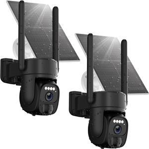 2pcs 2K Solar Security Camera Wireless Outdoor, 360° Pan Tilt WiFi Camera for Home Security, Battery Powered Security Camera, Color Night Vision, AI Motion Detection, 2 Way Talk, SD/Cloud, Works Alexa