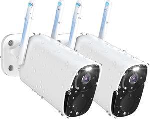 2PC Security Cameras Wireless Outdoor, 2K Battery Powered Security Camera for Home, WiFi Camera Surveillance Indoor System with Color Night Vision, IP66, 2-Way Audio, AI Motion Detection, Works/Alexa