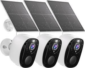 Security Cameras Wireless Outdoor, Battery Powered Security Cameras with IP65 Waterproof, Two-Way Audio, Color Night Vision, No Subscription WiFi Security Camera-3PACK BW4 with Solar Panel (White)