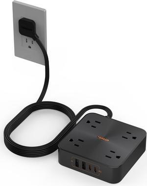 30W USB C Power Strip, TESSAN Fast Charger Surge Protector with 4 Outlet Extender, 6 FT Flat Plug Extension Cord 4 Charger Block Power Delivery (2 USB C) for Office Supplies, Dorm Room Essentials