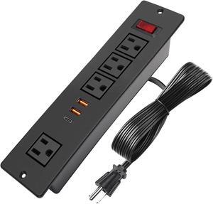 Desktop Recessed Power Strip USB C (Fast Charge 20W),Mounted Desk Plug in Extension Cord 4 Outlets (1 Extra Wide Space) w 3 USB Ports (w Switch) for Conference Counter Table Couch.