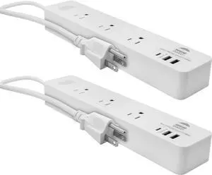 WBM Extension Cord Socket 5.9 ft, Surge Protector Power Strip with 2 USB Ports and 1 Type C Plug, Flat Multi Outlet Extender for Charging Electronic Devices  2 PCS