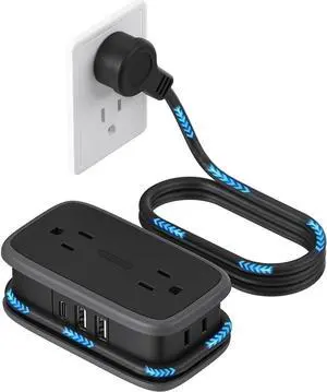 Travel Power Strip with USB C Port, NTONPOWER Flat Plug Extension Cord with 4 Outlets 3 USB (1 USB C) for Cruise Ship Essentials, 4ft Wrapped Short Extension Cord for Hotel Dorm Room,1 Pack