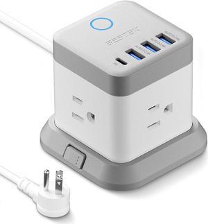 BESTEK Power Strip with USB, Vertical Cube Mountable Power Outlet Extender with 3 Outlets, 3 USB & 1 USB-C PD20W Ports, 5 Feet Extension Cord Flat Plug and Detachable Base for Easy Mounting