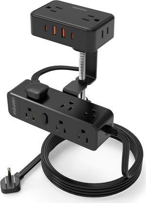 Dual Layer Desk Clamp Power Strip, Desktop Edge Mount Charging Station with 13 Outlets 4 USB Ports (2 USB C), Under Desk Surge Protector(1700 Joules), 10 Ft Extension Cord for Office Home
