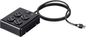 Monoprice Heavy Duty Metal Surge Protector - 4 Outlet Power Strip, 180 Joules, UL Certified, 6 Feet Cable, Black