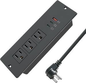 45W Recessed Power Strip USB C for Laptop,Flush Mount Desk Power Outlets 3 AC Outlets 3 USB Ports Flat Plug Extension Cord Built in Sofa Table Cabinet Nightstand Couch Black