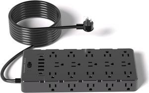 Large Power Strip Surge Protector with 6 USBs (4A & 2C),High Surge Protection 4000 Joules,Heavy Duty 14 Gauge Cord (Rated 15A,Max.20A),Flat Plug,25 Widely AC outlets,6.5ft,Black,NANOLAKE