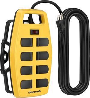 DEWENWILS 8-Outlet Heavy Duty Power Strip with 15FT Cord, UL Listed, Industrial Power Strip with Detachable Cord Management, Garage Power Strip, Reset/Off Switch, Safety Cover, Wall Mountable