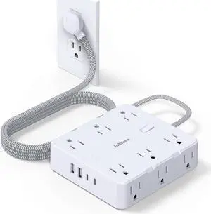 Surge Protector Power Strip with USB Ports, 5Ft Braided Ultra Thin Flat Plug Extension Cord Power Strip with 3-Side 12 Widely Outlets, Wall Mount Overload Protection, Desk Charging Station
