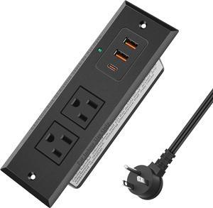 Recessed Power Socket, PD 20W USB C Fast Charging Power Strip, Plug in 2 Outlets & 2 USB-A Ports &1 USB-C Port,Connect Flat Plug 6.5ft Extension Cord