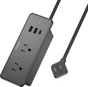 Recessed Power Strip Surge Protector 900J, TESSAN Ultra-Thin Flat Plug 5ft with 4 Outlets 3 USB Charger(1 USB C Port), Flush Mount Desk Charging Station for Counter, Kitchen Island, Table, Cabinet