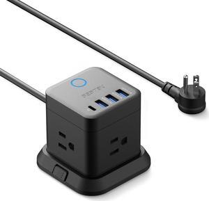 BESTEK Power Strip with USB, Vertical Cube Mountable Power Outlet Extender with 3 Outlets, 3 USB & 1 Type-C PD20W Ports, 5-Foot Extension Cord and Detachable Base for Easy Mounting (Black)
