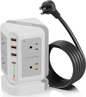 Power Strip Tower Surge Protector Multiple 12 Outlets(8xAC,3xUSB A,1xPD20W USB C),Desktop Charging Station with 6.5FT Extension Cord,Vertical Power Strip for Home Office Nightstand,Dorm Room (White)