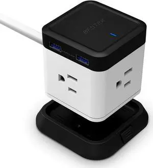 BESTEK Vertical Cube Power Strip with Mountable Detachable Base 5' Extension Cord (MRJ3006-BK)