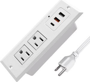 Recessed Power Strip with USB C, 20W PD Fast Charge Desk Multiple Outlets Type C Mountable Power Socket 6.56 FT Extension Cord (White)