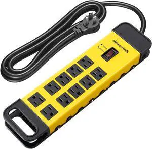DEWENWILS 10-Outlet Metal Surge Protector Power Strip, 6Ft Cord Flat Plug, 15A Circuit Breaker, 14AWG 1440Joules, Heavy Duty Industrial Power Strip for Garage Workshop, Wall Mountable, UL Listed