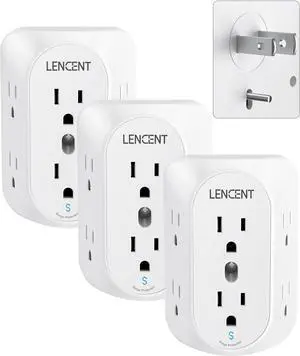 LENCENT 2 Prong Power Strip, 3 to 2 Prong Grounding Outlet Adapter, Polarized Plug, Surge Protector, 3-Sided 6 Outlet Widely Spaced Extender, Mountable Wall tap for Non-Grounded Outlets, 3 Packs