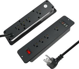8 Outlets Double Side Recessed Power Strip with USB C PD 20W, Flush Mount Fast Charge Desktop Power Extender Built in Under Desk Multiple Power Outlets Flat Plug for Furniture Table Cabinet Drawer