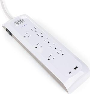 BLACK+DECKER Power Strip Extension Cord with 8 Grounded Outlets, USB Port, USB-C Port, 5.5 ft Cable - Indoor Charging Station Outlet Strip with Flat Plug - Premium Electrical Outlets & Accessories