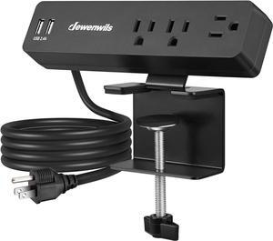 DEWENWILS Desk Clamp Power Strip, Desktop Power Station with 3 AC Outlets(15A/1800W), 2 USB Ports, Desk Mount Power Outlet for Home, Office, 6Ft 14/3C SJT Extension Cord
