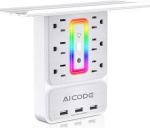Socket Outlet Shelf,Wall Outlet Surge Protector,6 Electrical Outlet Splitter with 3 USB Outlet,Multi Plug Outlet,Charging Shelf,Outlet Expander with 6 Nightlight for Home
