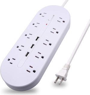 2 Prong Power Strip Surge Protector(1700J) White,Polarized 2 Prong to 3 Prong with 10 AC outlets and 3 USB Ports,Wide Spaced for Bigger Plug,Long Cord(6.5ft) for Old House with Non-Grounded outlets