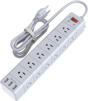 6 Ft Long Power Strip, Surge Protector 3-Sided with 18 Outlets and 3 USB Charging Ports, 1875W/15A, 4100 Joules, 6 Feet Extension Cord for Home, Office, Dorm Essentials, ETL Listed, White