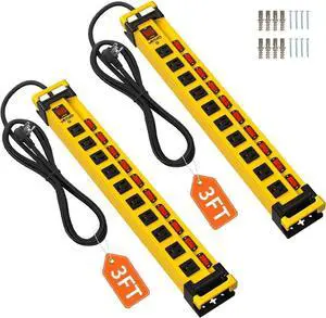 Plug'n 10 Outlet 3300J Surge Protector Power Strip with Individual Switches, Heavy Duty Power Strip with Cord Manager, 3FT/14AWG/15AMP/1875W Power Cord for Workshop, Garage, Shop, 2 Pack