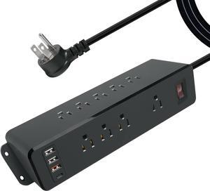 9 Outlets Wall Mount Power Strip with USB C HdcTek Double Side Outlet Extender Fast Charge USB-A Ports & 1 PD USB-C Port Flat Plug Mountable Desk Charging Station for Office Home Dorm (Black)