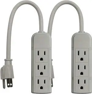 PS28U Compact Grounded 3-Outlet Power Strip, UL Listed, 1-Foot, 2-Pack
