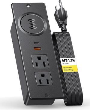 Kungfuking Recessed Power Strip with 20W USB C, UL Listed Flush Mount Desk Outlet 10W Wireless Charging Station with 2 Outlets & 2 USB Ports, Furniture Outlet for Nightstand/End Table/Side Table