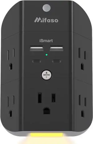Surge Protector Outlet Extender with Night Light, 5-Outlet Splitter and 4 USB Ports (2 USB C Charger), Multi Plug Wall Outlet for Home, Dorm Room Essentials