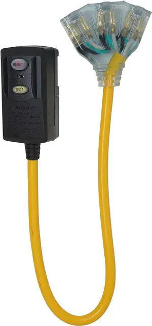 Woods 2814 Coleman Power Block with Gfci; 125 V; 15 A; 12/3 Awg Sjtw; 3-Outlet; Yellow