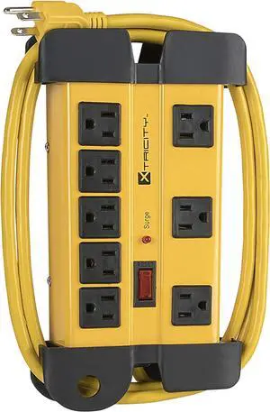 8-Outlet Heavy Duty Grounded Surge Protector Power Strip, 1200 Joules, 6 Foot Power Cord Extension, Wall Mountable, ETL Listed, Ideal for Construction or Workshops, Yellow