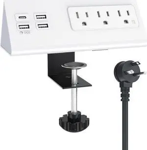 Nightstand Power Strip with PD 20W USB C, Haiaoyyds Desktop Power Strip with 3 Outlets, 4 Fast Charging USB Ports, and 6.56FT Flat Plug Nightstand Charging Station for Home Office, White
