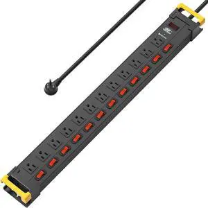 12 Outlets Metal Long Power Strip,15Amp/1875W Heavy Duty Surge Protector Power Strips with Switches, Cord Manager, 9FT Cord 1020J Wall Mount Power Strip for Garage, Workshop, Home, Office