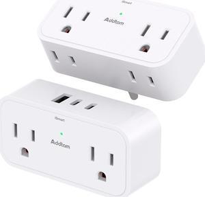 2 Pack Outlet Extender Multi Plug Outlet - Addtam 4 AC Outlets 3 USB Wall Charger (2 USB C), 3 Sided Multiple Plug Adapter No Surge Protector for Cruise Ship Home Office Dorm Room Travel Essentials