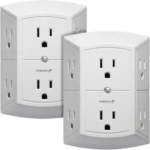 Fosmon 6 Outlet Wall Adapter Tap - ETL Listed (2 Pack), 15A 125V 1875Watts, 3 Sided Grounded Indoor Multi Plug Extender Splitter for Non-Surge Protection Cruise Ship, Travel, Hotel, Dorm, Office, Home